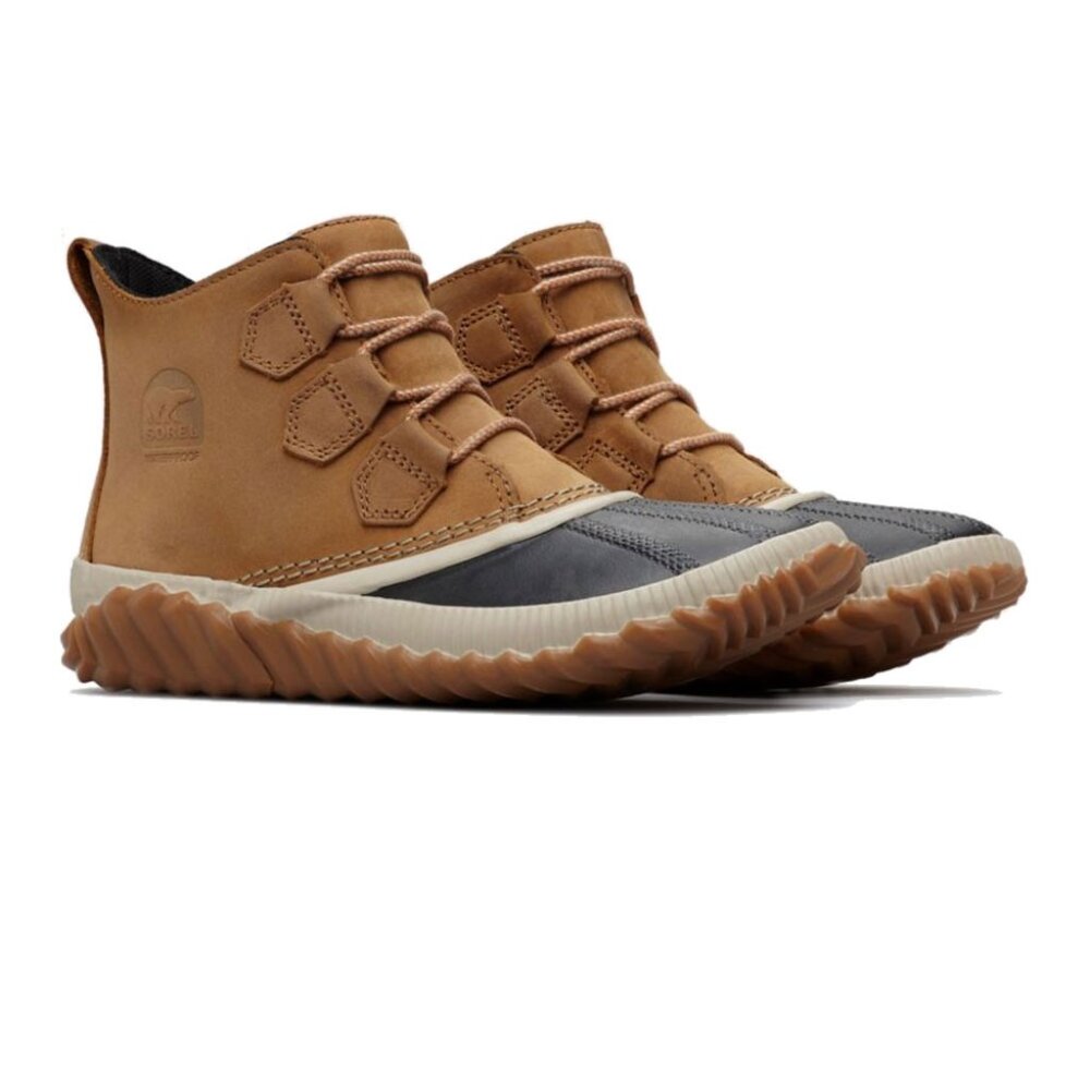 Sorel Women's Tan Black Out N About Plus Leather Duck Ankle‎ Rain Boots Size 7.5